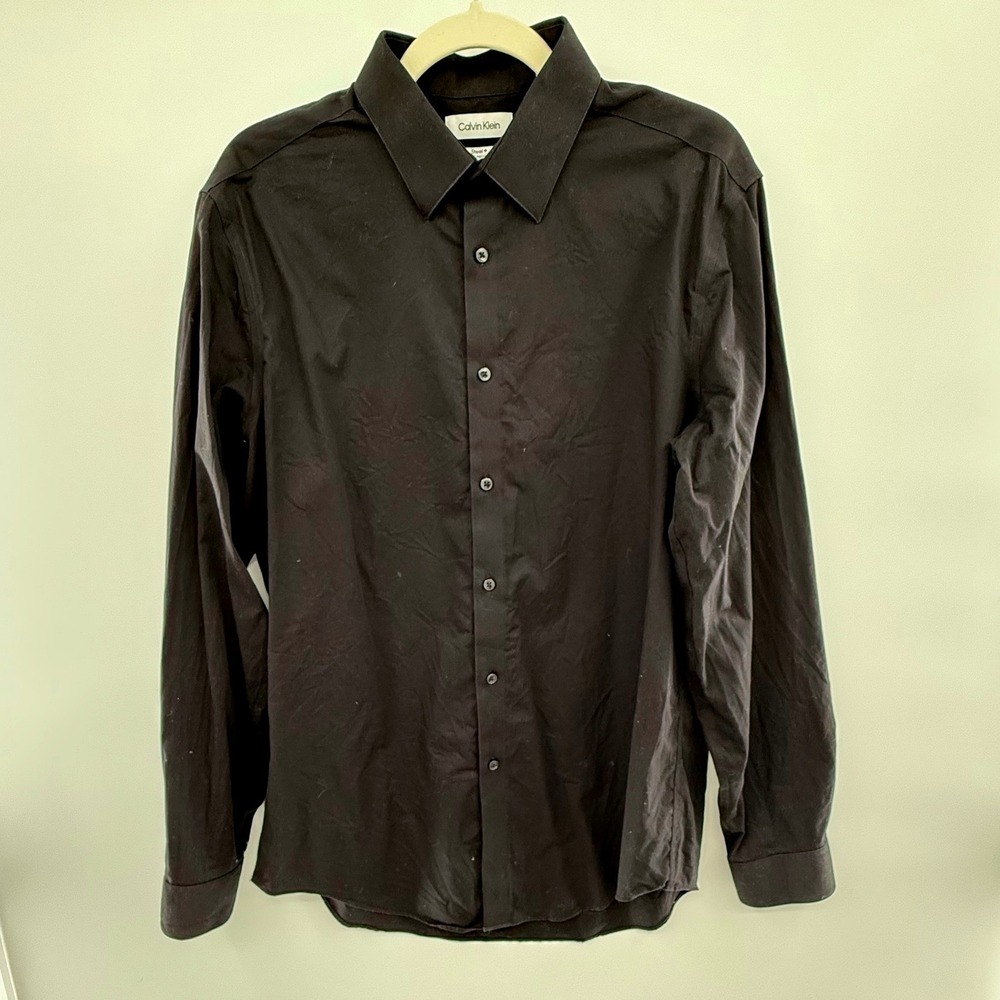 Calvin Klein Steel+ Slim Fit Black Button Down Shirt Men's Large 16.5